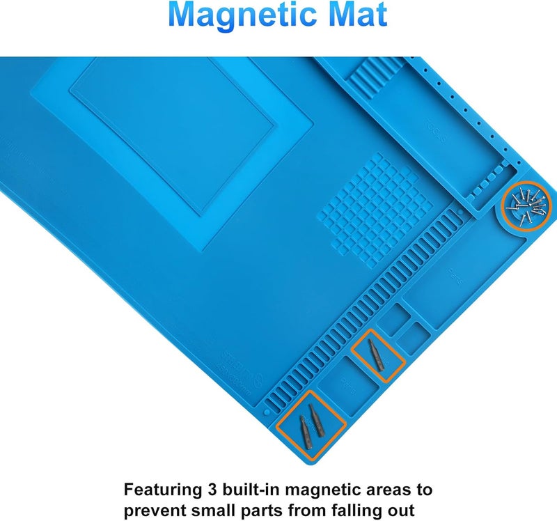 STREBITO Silicone Soldering Mat Electronics Mat, Solder Pad Heat Resistant 932°F, Magnetic Work Mat Silicone Repair Mat for Soldering, Computer, Laptop, Cell Phone, RC, Watch, Gun, Size 17.7" x 11.8" - Image 4